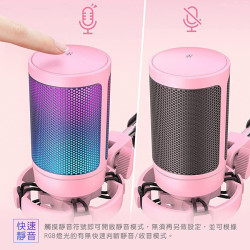 【FIFINE A6V USB心型指向電容式RGB麥克風-粉色】RGB七段燈效/心型指向/Type-C傳輸線