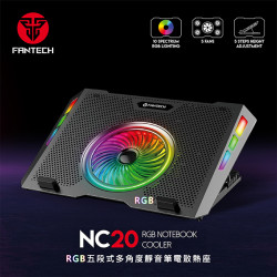 【FANTECH NC20】RGB五段式多角度靜音筆電散熱座-五核心風扇/適用17吋以下筆電/雙USB供電孔