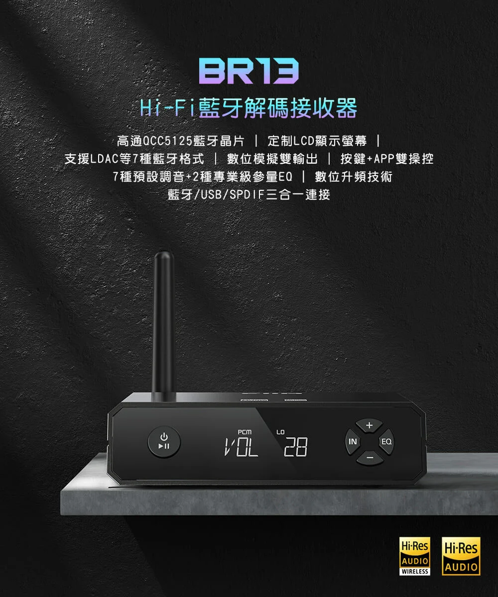 【FiiO BR13 Hi-Fi藍牙解碼接收器】USB DAC/Bypass功能/支援藍牙、光纖、同軸、RCA輸入