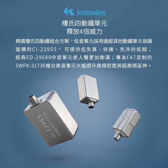 【 FiiO FA7 】樓氏四單元動鐵MMCX單晶銅鍍銀可換線耳機—樓氏四動鐵／單晶銅鍍銀線／3D人體工學