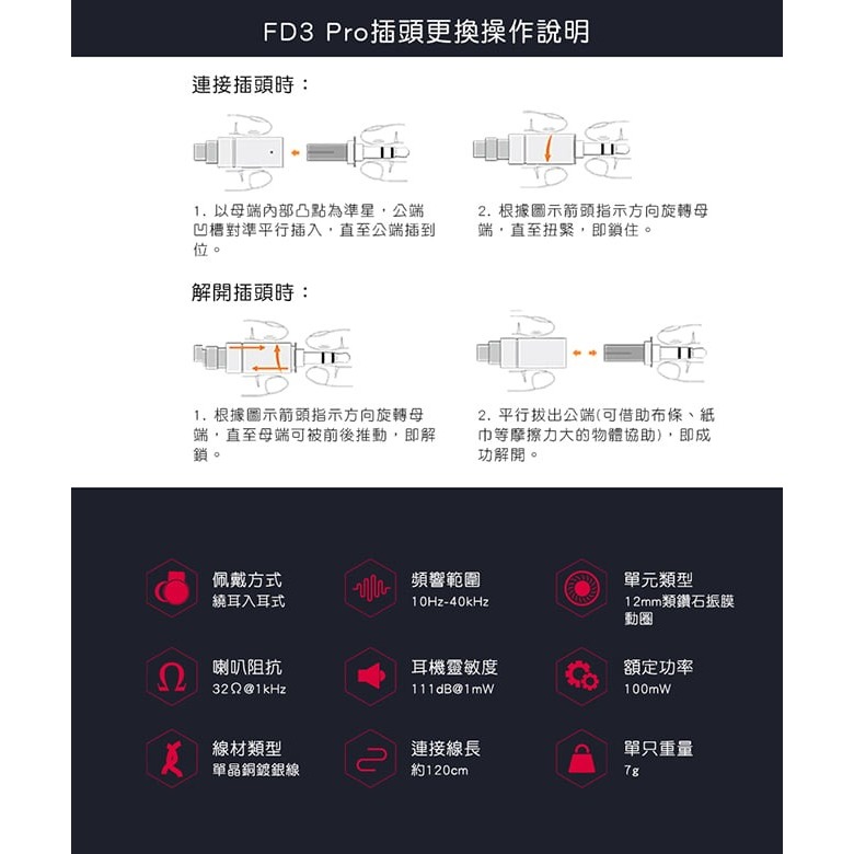 【FiiO FD3 Pro 類鑽石振膜動圈MMCX可換線耳機】12mm單動圈/MMCX可換線/旋鎖可換插頭/可換聲導管