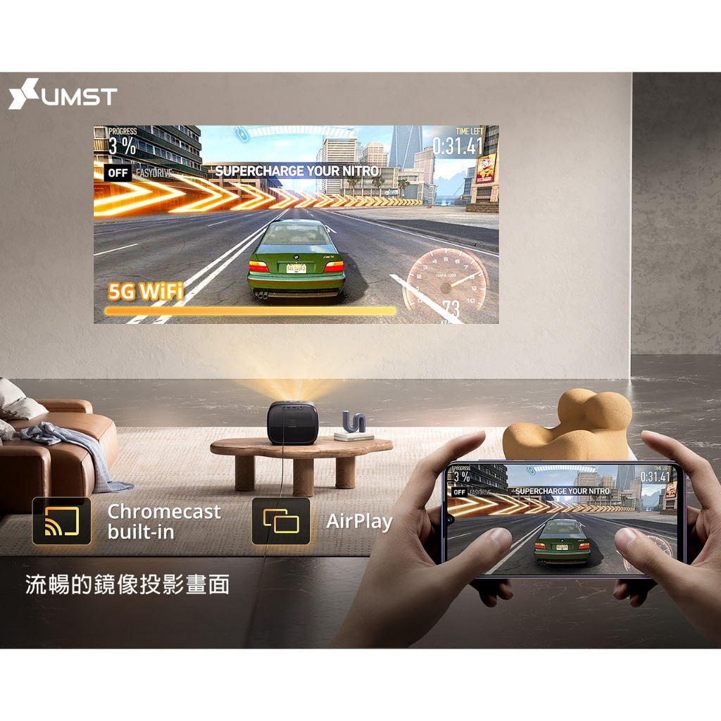 送腳架【智慧投影機UMST UTV-1】4K Android TV/自動對焦.六向梯形修正 內建安卓電視盒 送收納包腳架