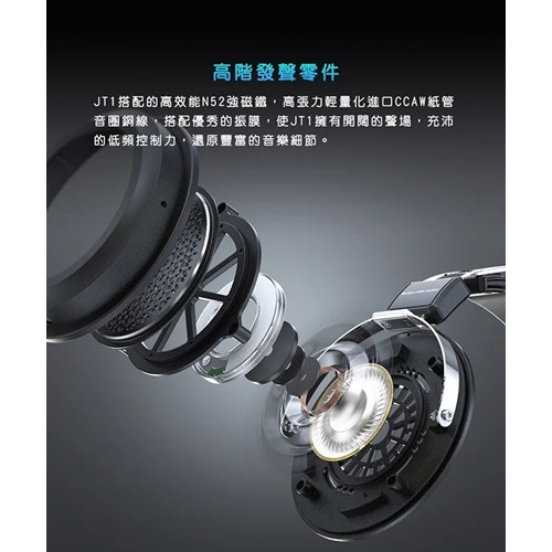 【FiiO X JadeAudio JT1 封閉式動圈耳罩耳機】50mm高性能動圈/封閉式腔體設計/高音質麥克風線控