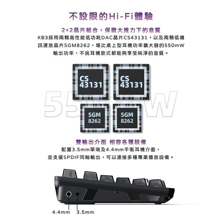 【FiiO KB3 Hi-Fi多媒體USB DAC機械式鍵盤】雙DAC晶片/支援Android/iOS/Windows