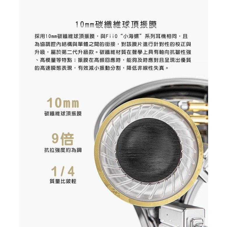 【FiiO X Jade Audio JH5 一圈四鐵CIEM可換線耳機】10mm碳纖維球頂振膜 /0.78mm雙針