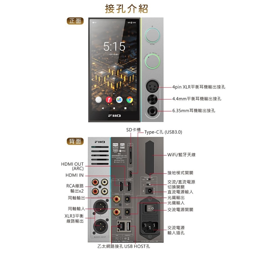 【FiiO R9 桌上型旗艦音樂解碼播放器】8通道/雙DAC晶片/混合五檔增益/新一代THX AAA 788+耳擴架構