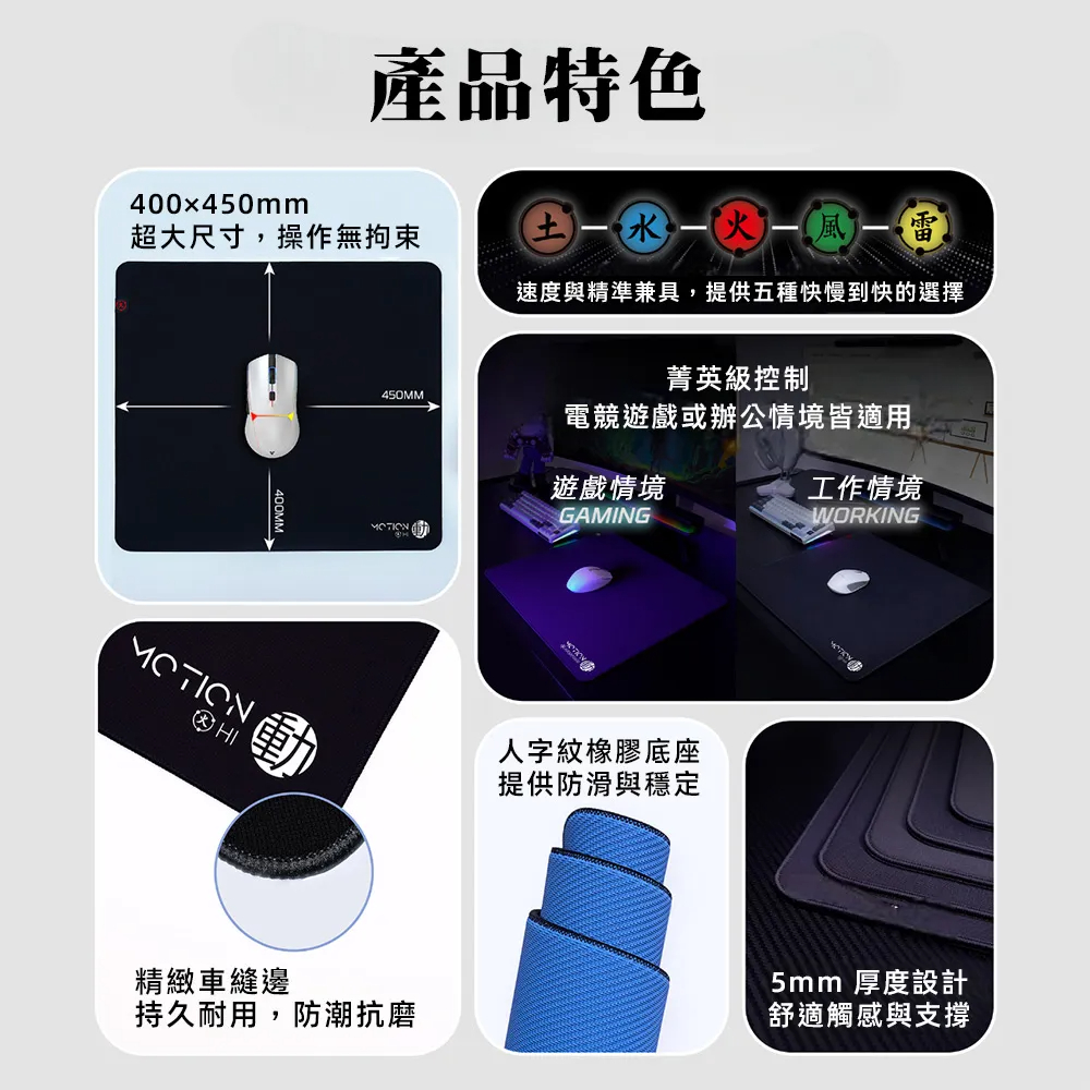 【FANTECH MMT 】土水火風雷速度控制型精密電競滑鼠墊