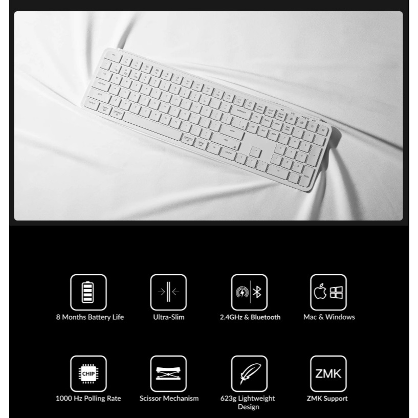 【Keychron B6 Pro 超薄無線鍵盤(英文版本)】支援2.4GHz、藍牙和有線模式/多系統支援/輕巧超薄