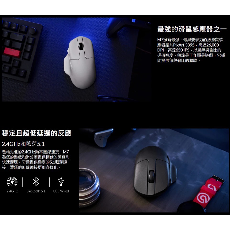 【Keychron M7 三模無線滑鼠 】/人體工學滑鼠/63克/最高26000 DPI