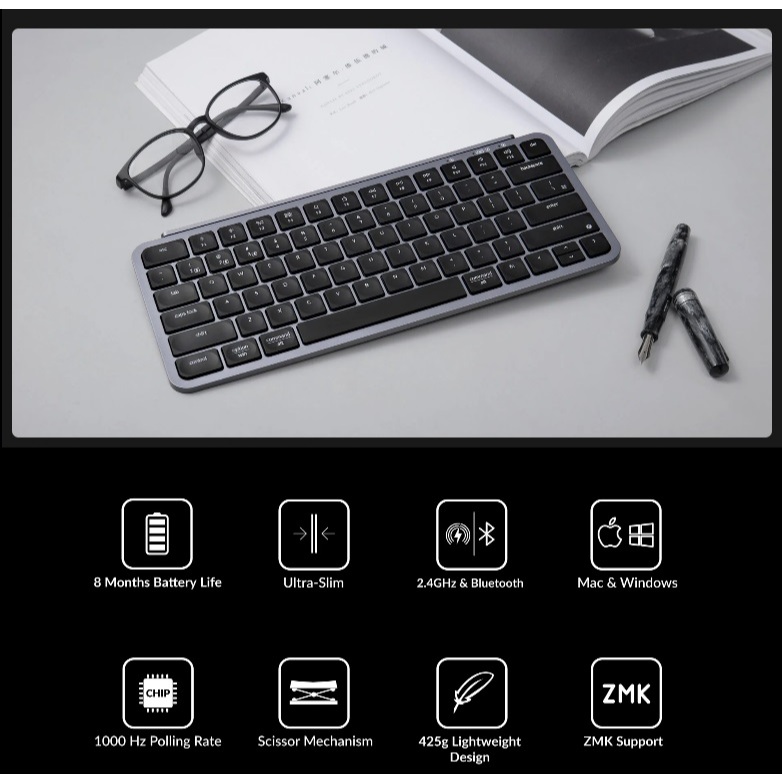 【Keychron B1 Pro 超薄無線鍵盤】支援2.4GHz、藍牙和有線模式/多系統支援/輕巧超薄