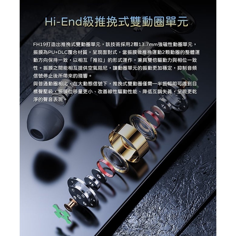 【FiiO FH19 兩圈六鐵八單元MMCX單晶純銀可換線耳機】推挽式雙動圈/純鈦+7系航空鋁合金/高純度純銀線