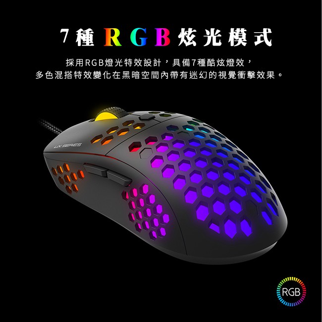 【FANTECH 台灣】UX2 電競滑鼠 七檔變速／最高12000dpi／6個自定按鍵／RGB燈效／鏤空蜂巢設計
