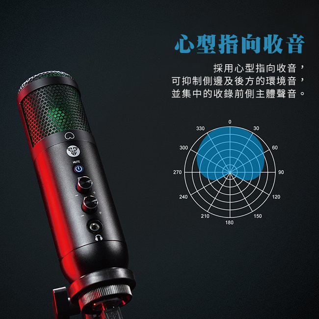 【FANTECH 台灣】MCX01 RGB電容式USB麥克風 心型指向收音／RGB／直播實況主／Youtuber