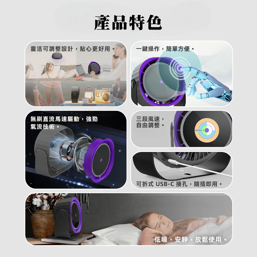 【FANTECH PAC4】 USB無刷電風扇 可使用TypeC行動電池供電 封閉工作室廁所廚房露營帳蓬內使用都方便