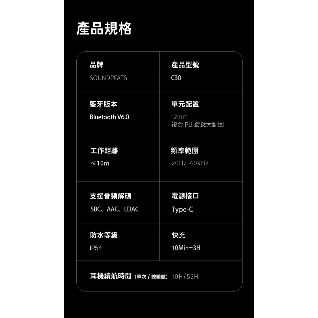 【SOUNDPEATS C30】降噪入耳式藍牙耳機/-52dB AI 自適應降噪/52小時強勁續航