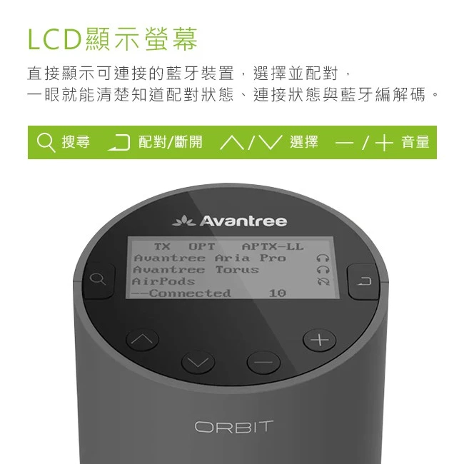 【Avantree】Orbit LCD智能操作一對二低延遲藍牙發射器(BTTC580)