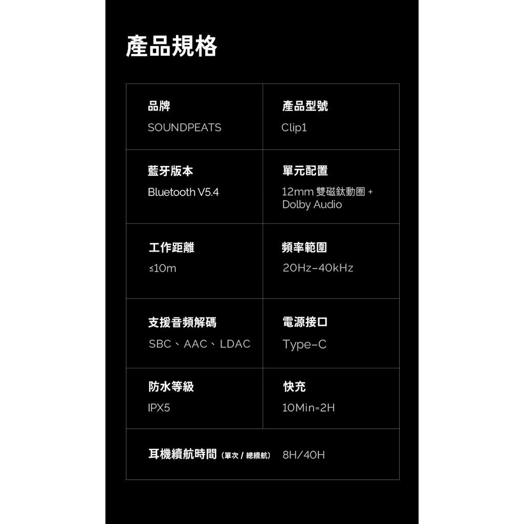 【SOUNDPEATS Clip1】開放式耳機/杜比音效/鈦動圈