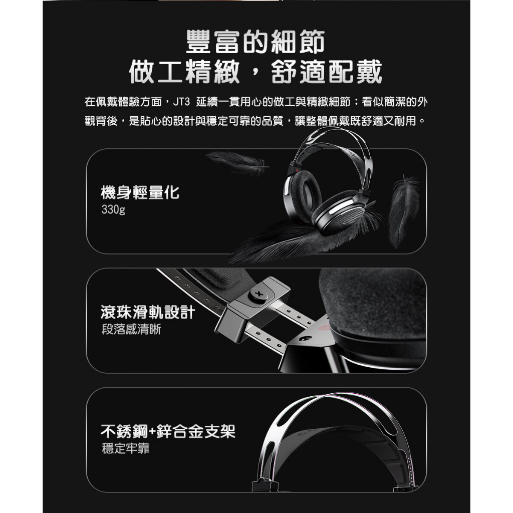 【FiiO JT3 Hi-Fi開放式動圈耳罩耳機】50mm大尺寸動圈單體/CCAW 大線徑音圈