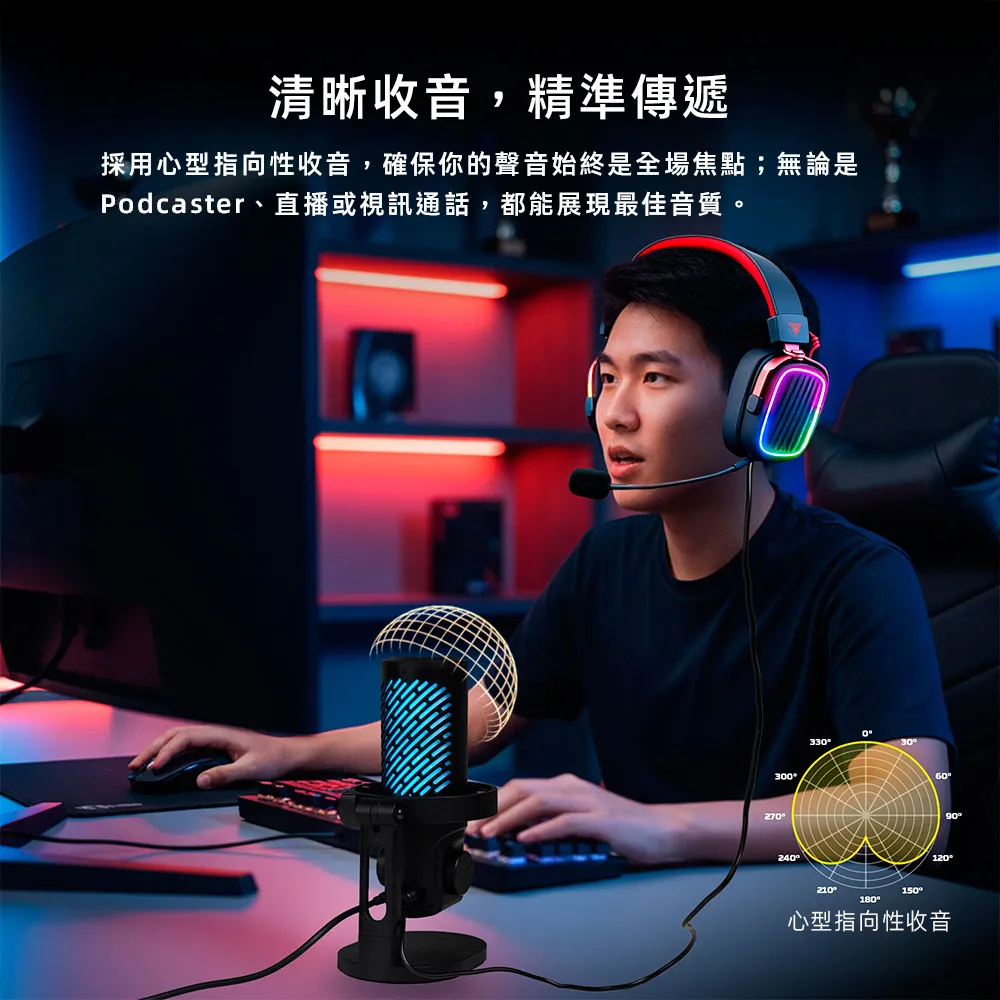 【FANTECH MCX04】 USB電容式RGB麥克風｜支援手機.MAC