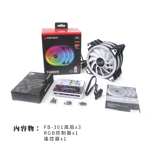 【FANTECH   FB-301】雙光圈RGB風扇組 三風扇加控制器 靜音降噪