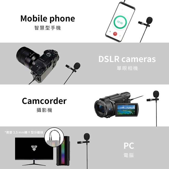 【FANTECH MV-01】 全指向領夾式麥克風 全指向收音／手機／單眼相機／PC／錄影機適用／輕鬆直播／YT