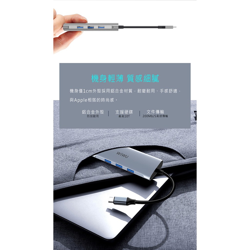 【 WiWU 731HP 】Alpha Type-C多功能擴充USBHub／HDMI／讀卡機／USB3.0